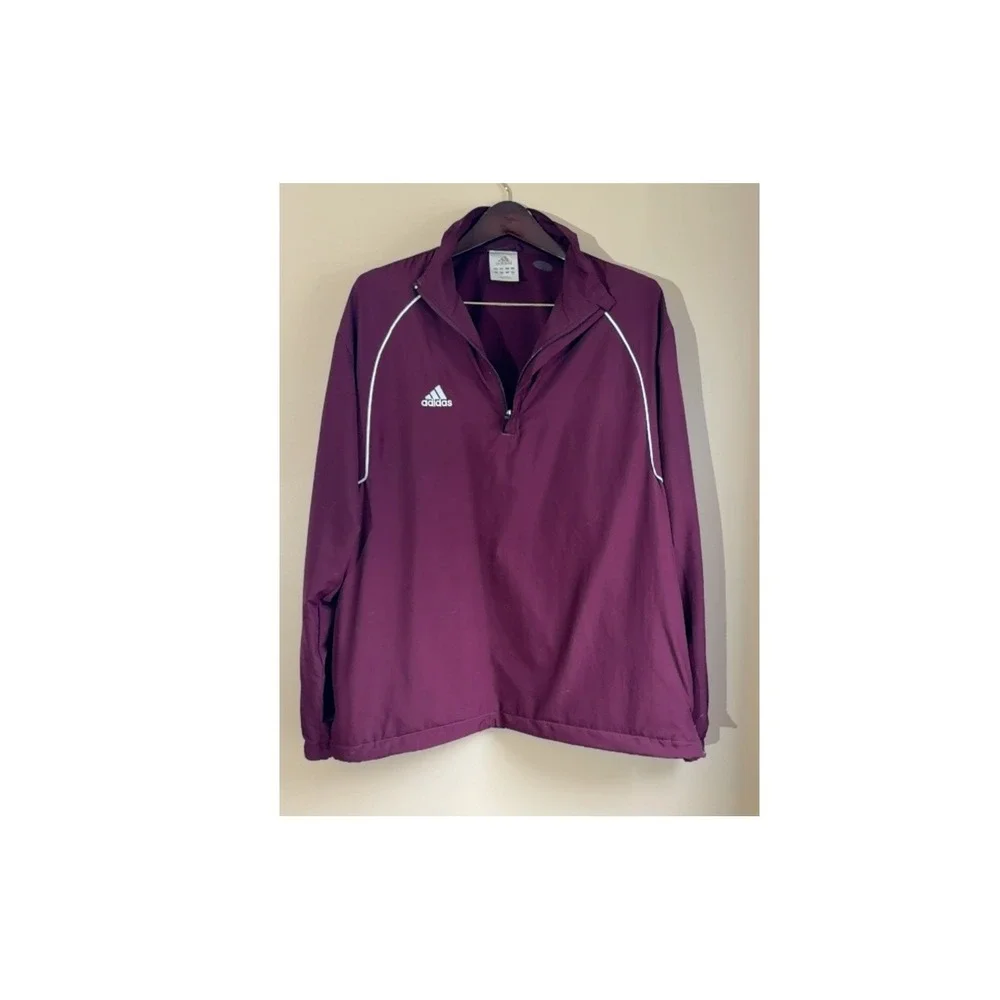 Adidas Quarter Zip Windbreaker Jacket Men's‎ M Maroon Mesh Lined Vented Outdoor